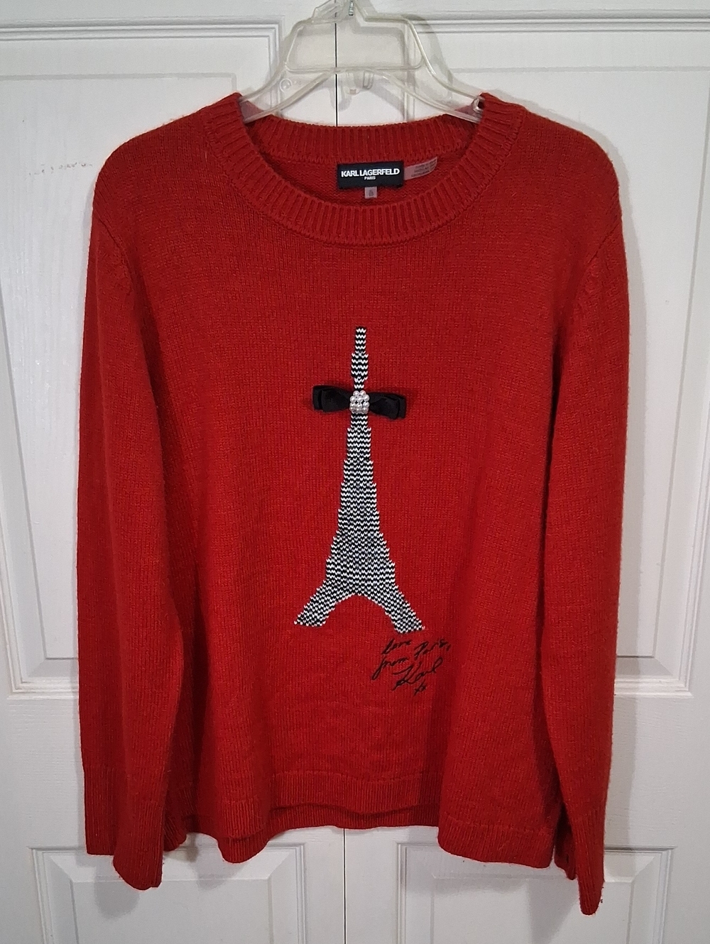 Karl Lagerfeld Red Eiffel Tower Crewneck Sweater with Bow - XL